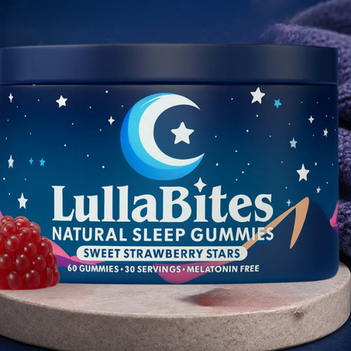 Lata de LullaBites, gomitas naturales para dormir sabor fresa